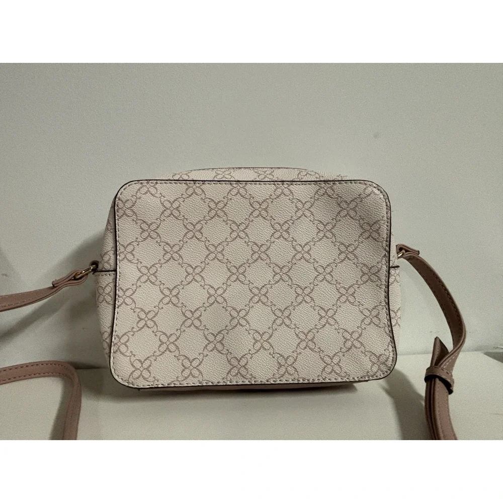 Nine West Beige/Brown Logo Small Crossbody Zip Top Adjustable Strap, Pockets